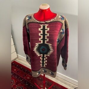 Vintage Country Life Handmade Ecuadorian Wool Sweater In Burgundy | Us M